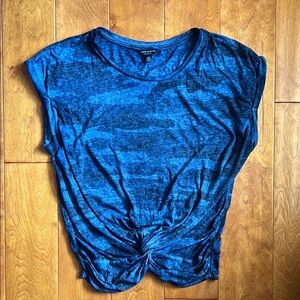 Lucky Brand Camo Cap Sleeve Top Size S Blue Boho Tie Front Casual